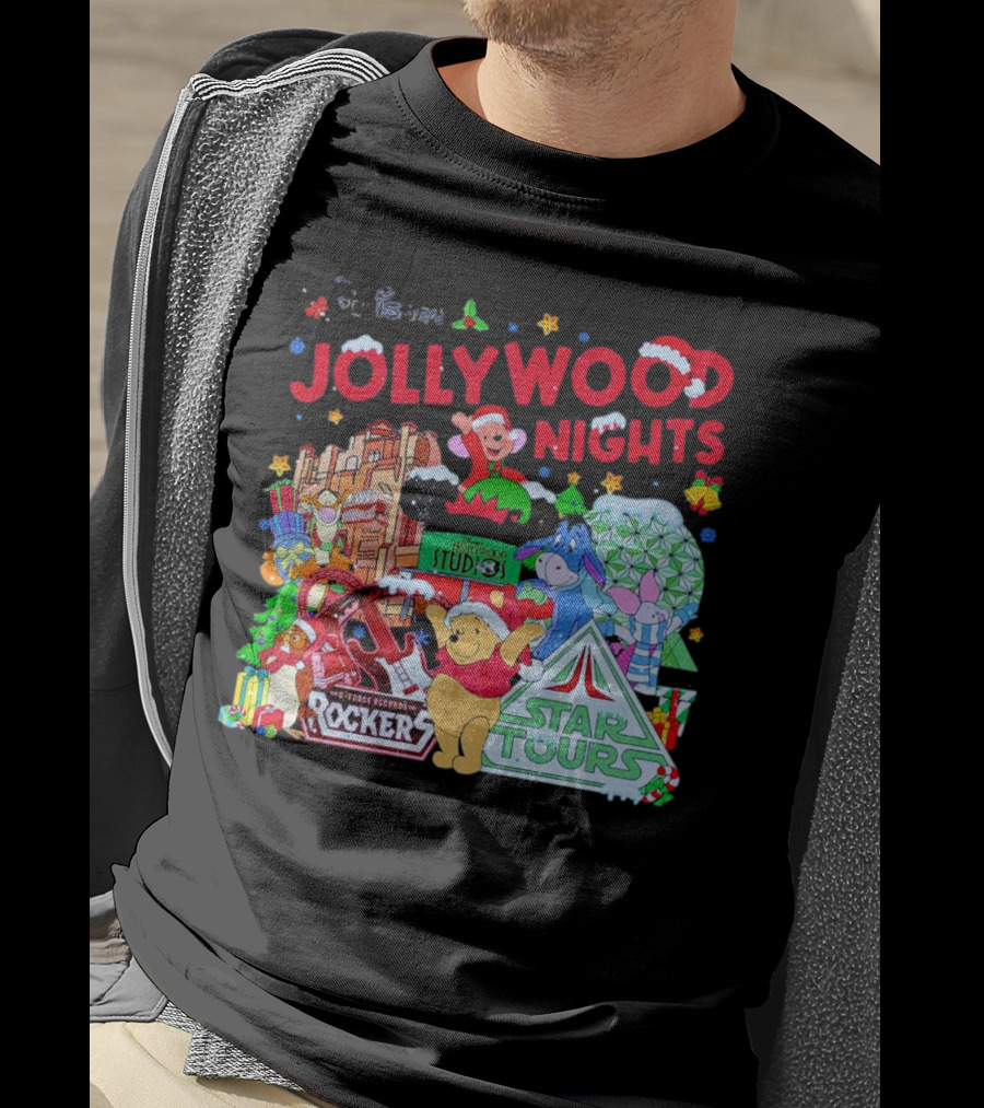 Disney Jollywood Nights Christmas Winnie The Pooh Eeyore Rockers Star Tours T-Shirt