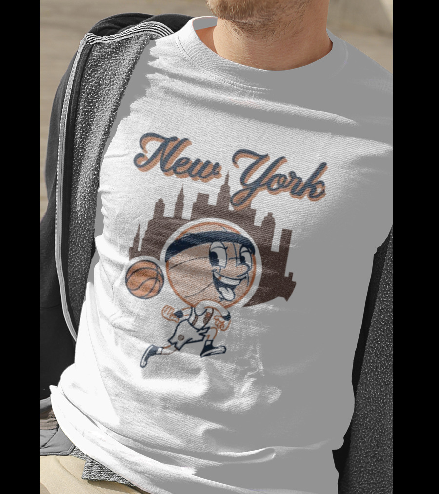 New York Hoops Skyline Basketball Cartoon T-Shirt