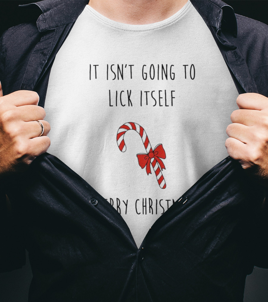 It Isn't Going To Lick Itself Merry Christmas Candy Cane Bow T-Shirt