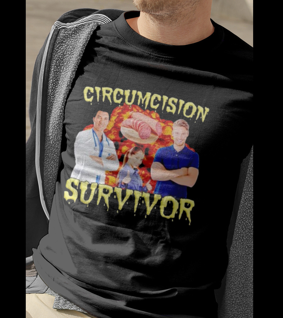 Circumcision Survivor Smiling Group Salami Background T-Shirt
