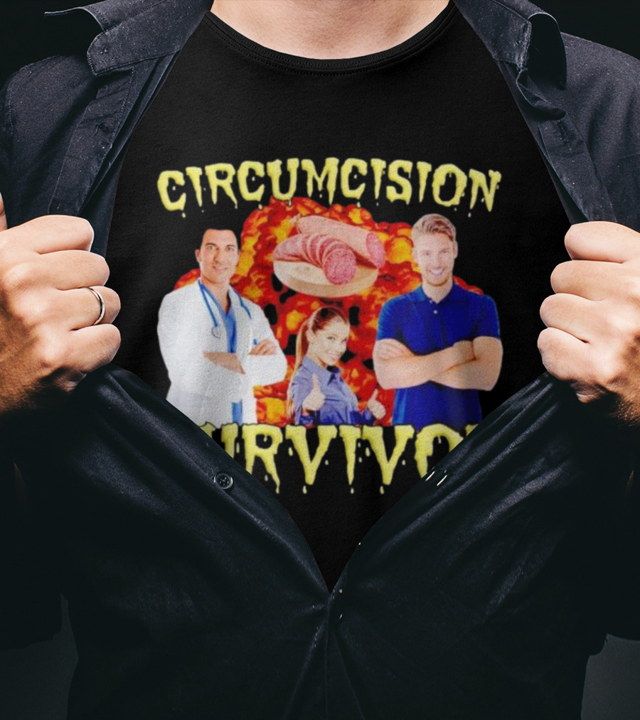 Circumcision Survivor Smiling Group Salami Background T-Shirt