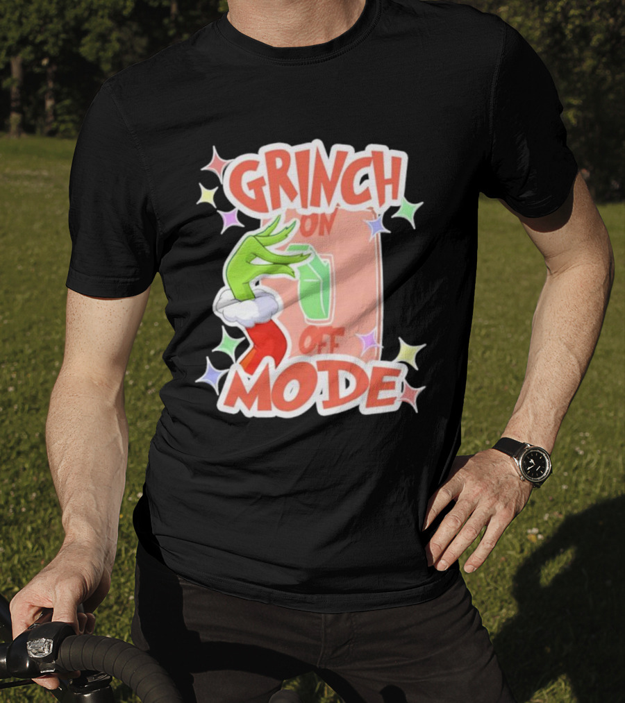Grinch On Off Mode Green Furry Hand Lightswitch Stars T-Shirt