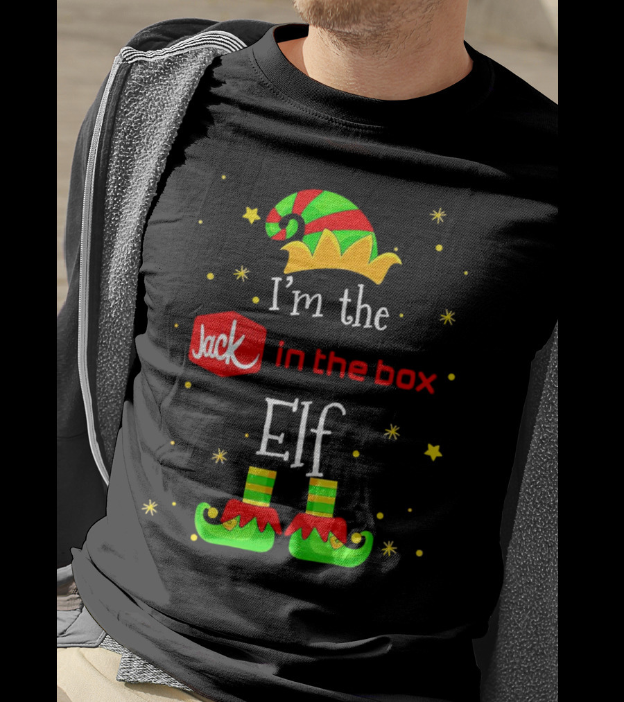 I’m The Jack In The Box Elf Christmas Green Red Hat Shoes Stars T-Shirt
