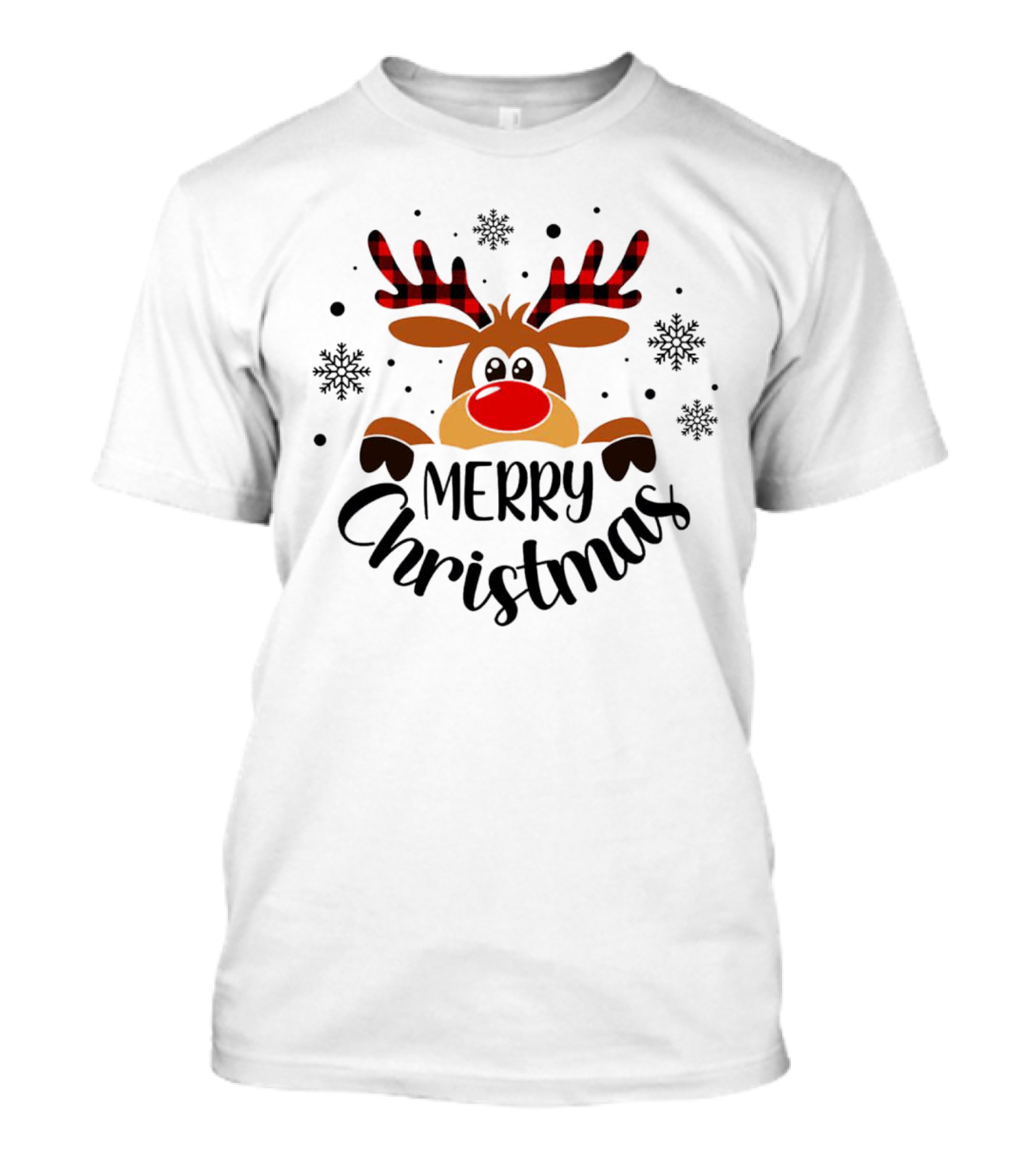 Reindeer Merry Christmas Plaid Antlers Snowflake T-Shirt