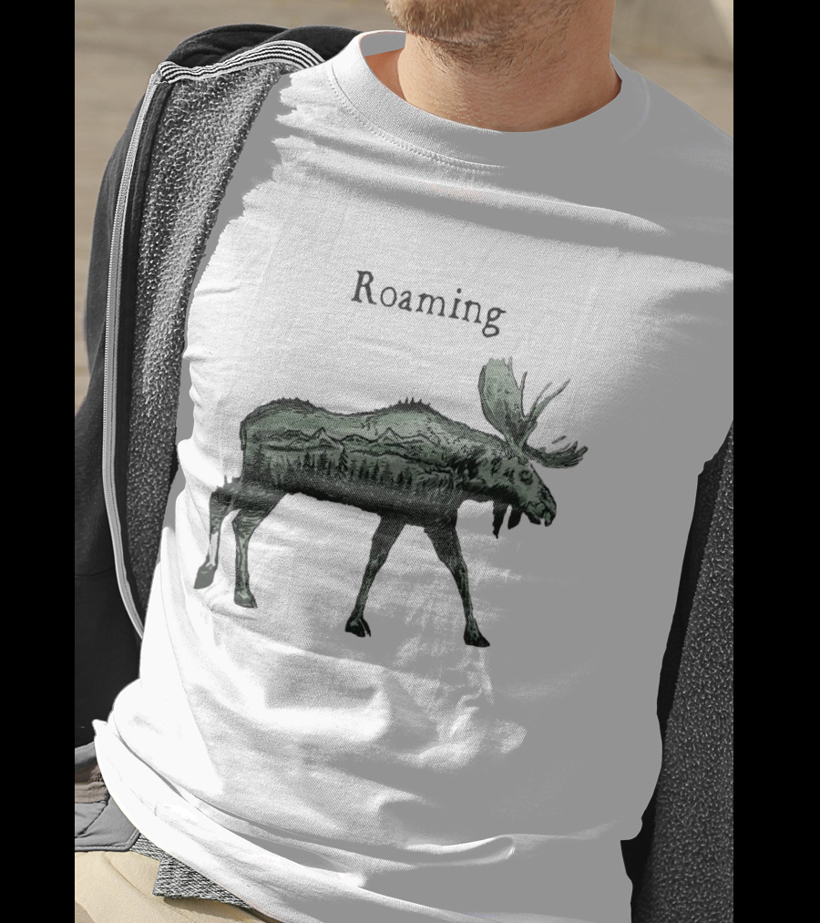 Roaming Moose With Mountain Landscape Christmas T-Shirt