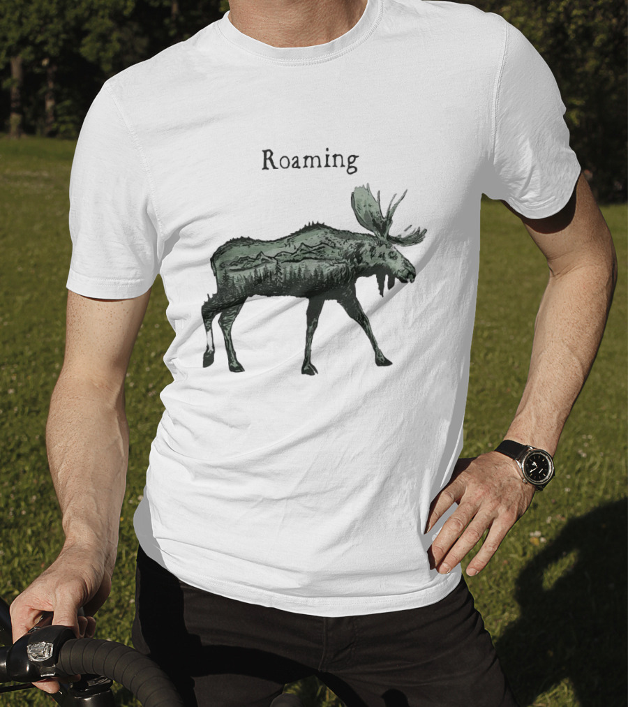 Roaming Moose With Mountain Landscape Christmas T-Shirt