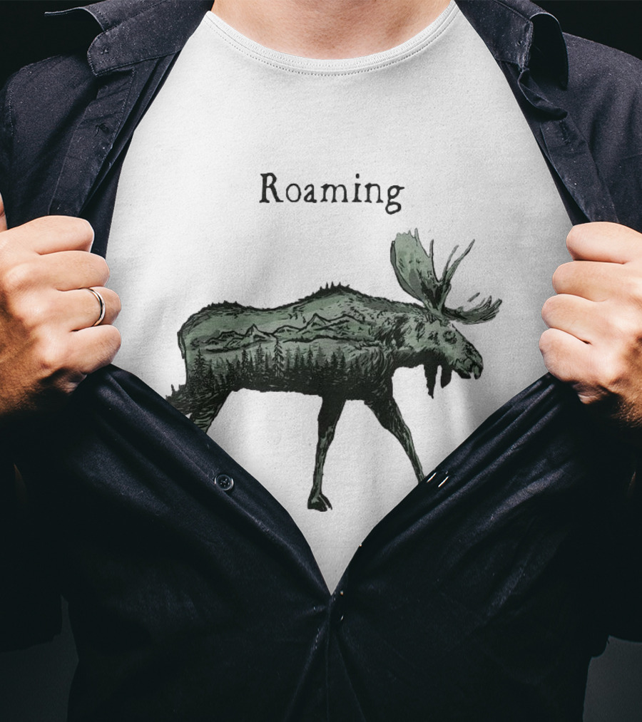Roaming Moose With Mountain Landscape Christmas T-Shirt