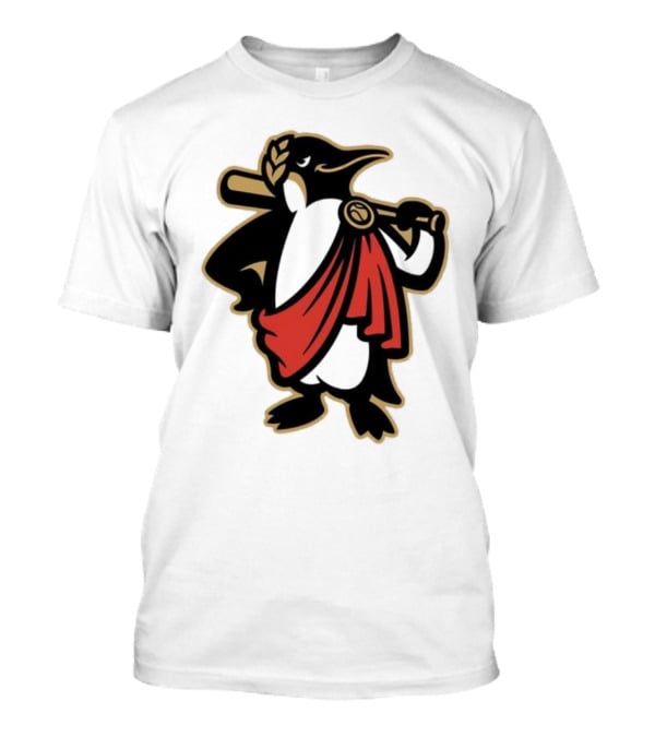 Rome Emperors Penguin In Red Toga With Baseball Bat And Laurel Wreath T-Shirt