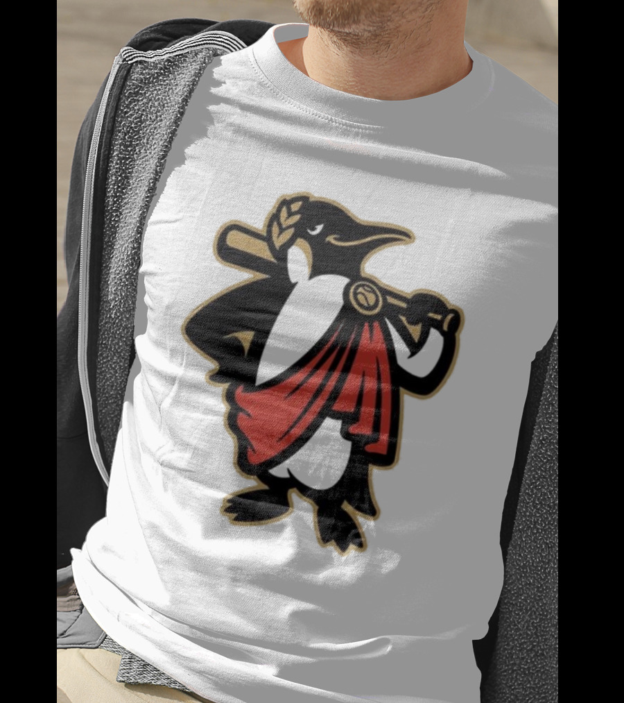 Rome Emperors Penguin In Red Toga With Baseball Bat And Laurel Wreath T-Shirt