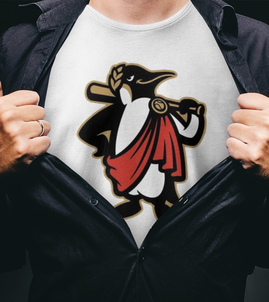 Rome Emperors Penguin In Red Toga With Baseball Bat And Laurel Wreath T-Shirt