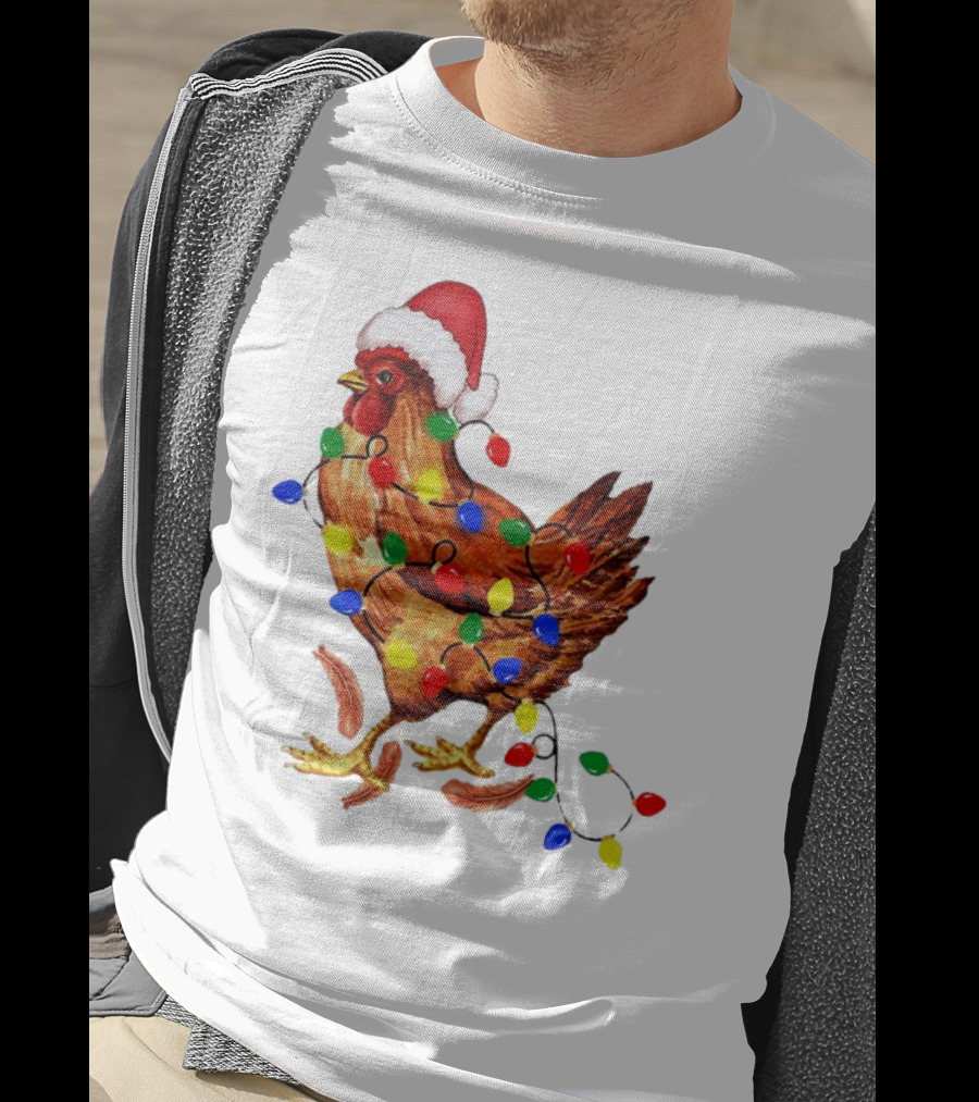 Santa Chicken With Christmas Lights T-Shirt