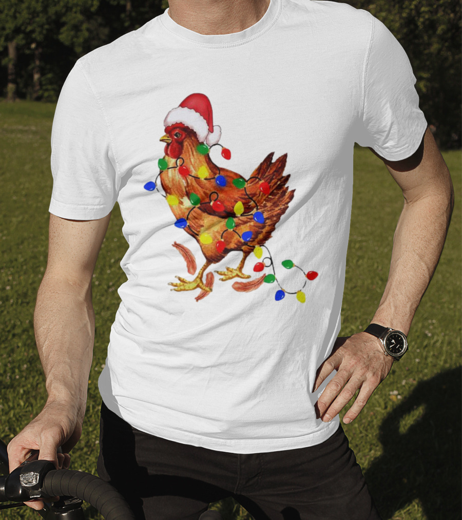 Santa Chicken With Christmas Lights T-Shirt