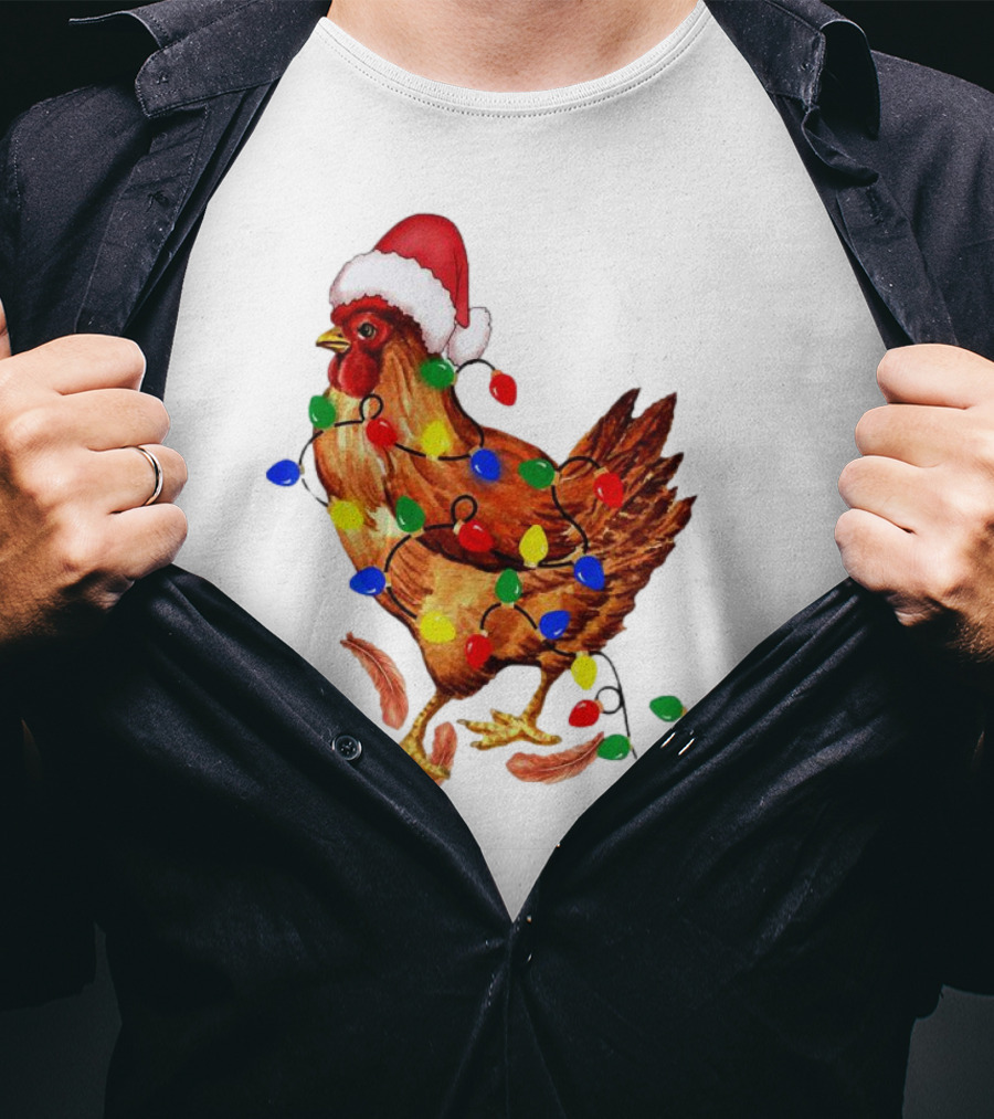 Santa Chicken With Christmas Lights T-Shirt