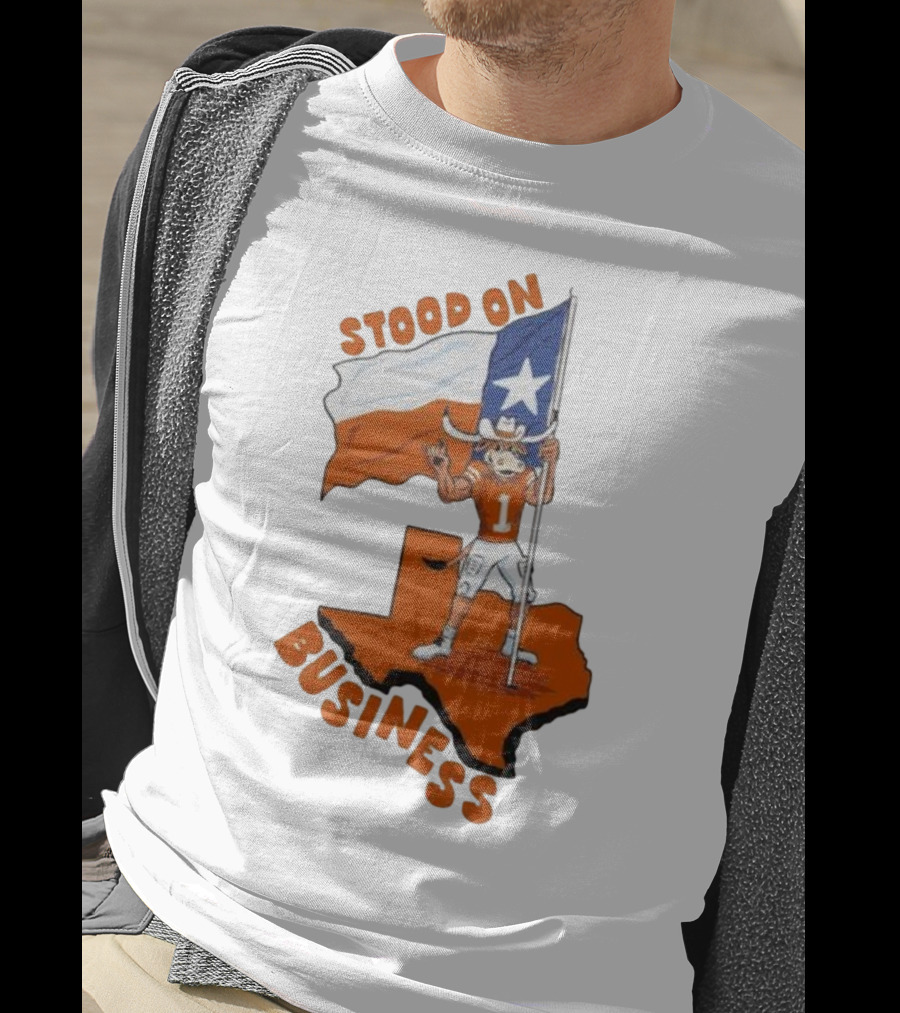 Stood On Business Texas Longhorns Mascot Holding Lone Star Flag T-Shirt