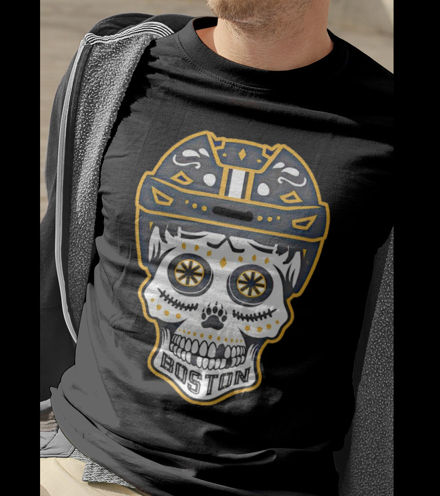 Boston Bruins Sugar Skull Helmet T-Shirt