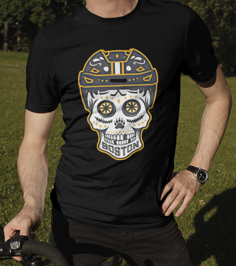 Boston Bruins Sugar Skull Helmet T-Shirt