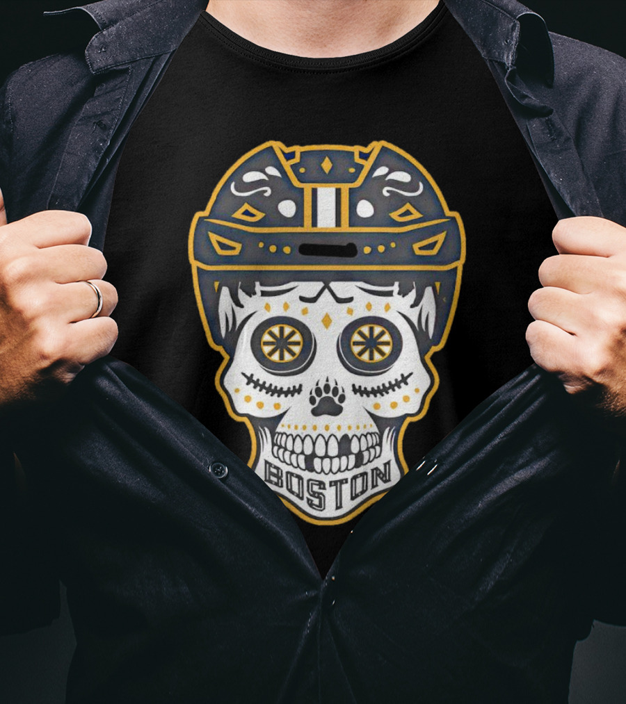 Boston Bruins Sugar Skull Helmet T-Shirt