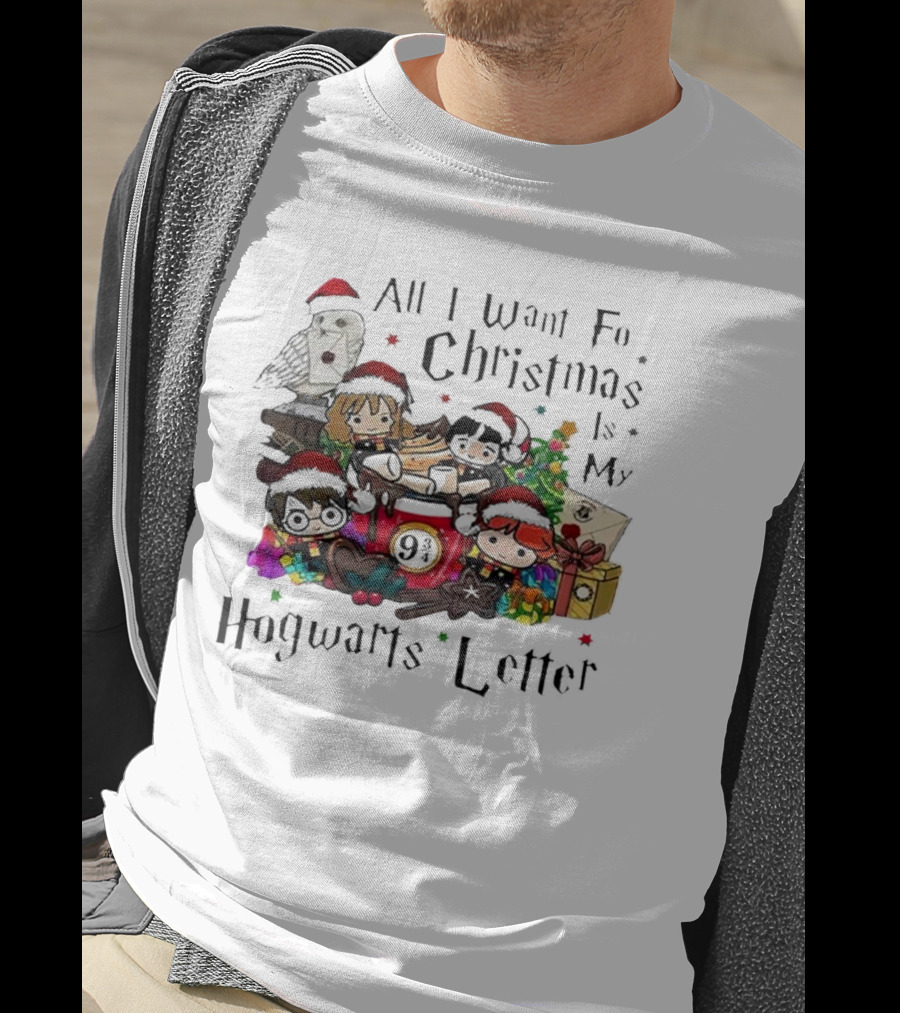 All I Want For Christmas Is My Hogwarts Letter Platform 9¾ With Owl Santa Hats And Gifts T-Shirt