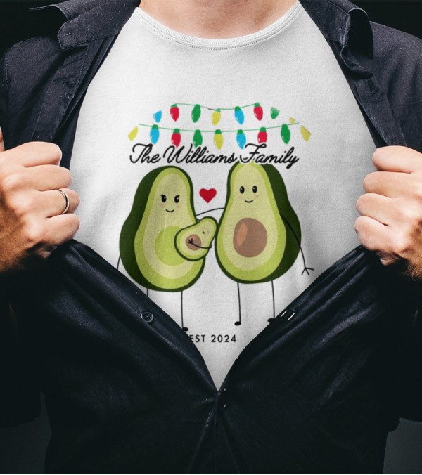 The Williams Family Baby On The Way Avocado Parents Christmas Lights Est T-Shirt