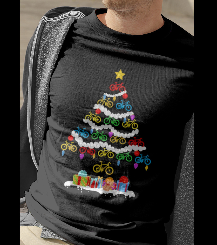 Colorful Bicycle Christmas Tree With Star And Presents T-Shirt