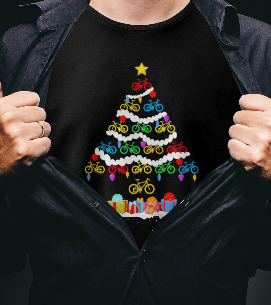 Colorful Bicycle Christmas Tree With Star And Presents T-Shirt