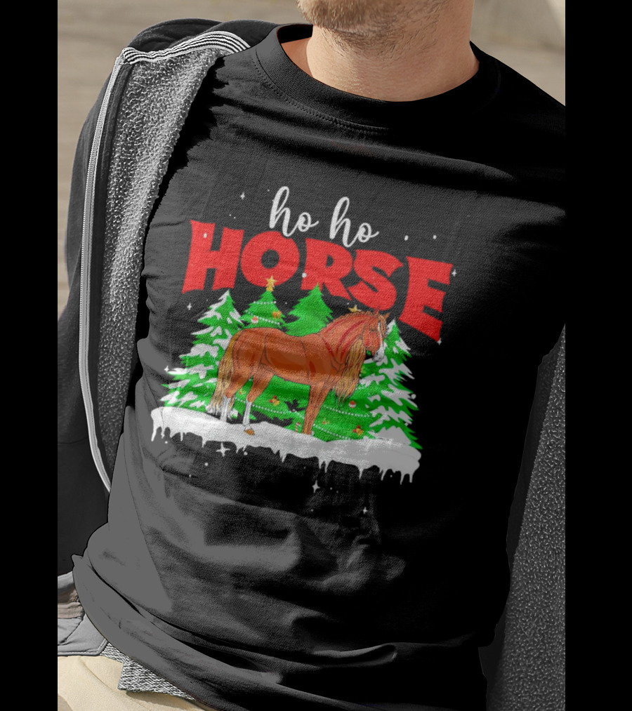 Ho Ho Horse Christmas Trees Snow Holiday T-Shirt