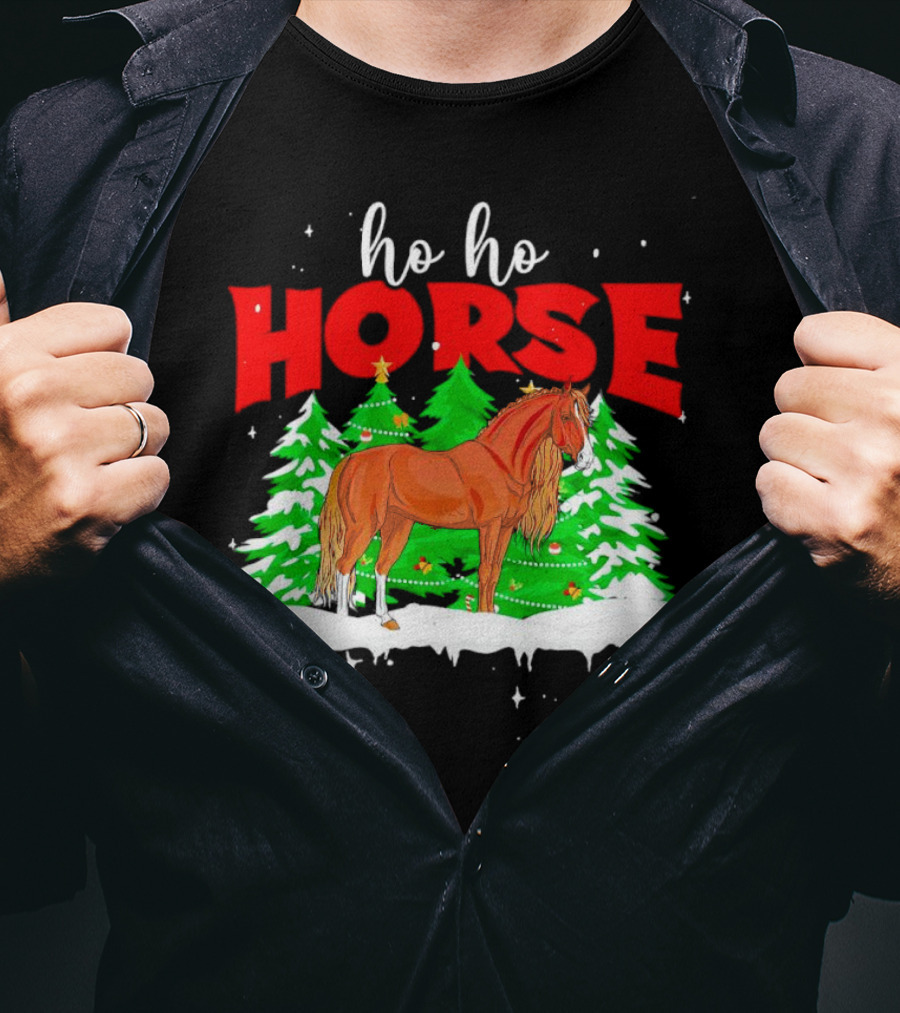 Ho Ho Horse Christmas Trees Snow Holiday T-Shirt