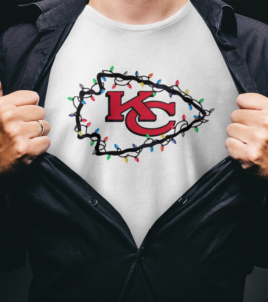 Kansas City Chiefs KC Logo Christmas Lights T-Shirt
