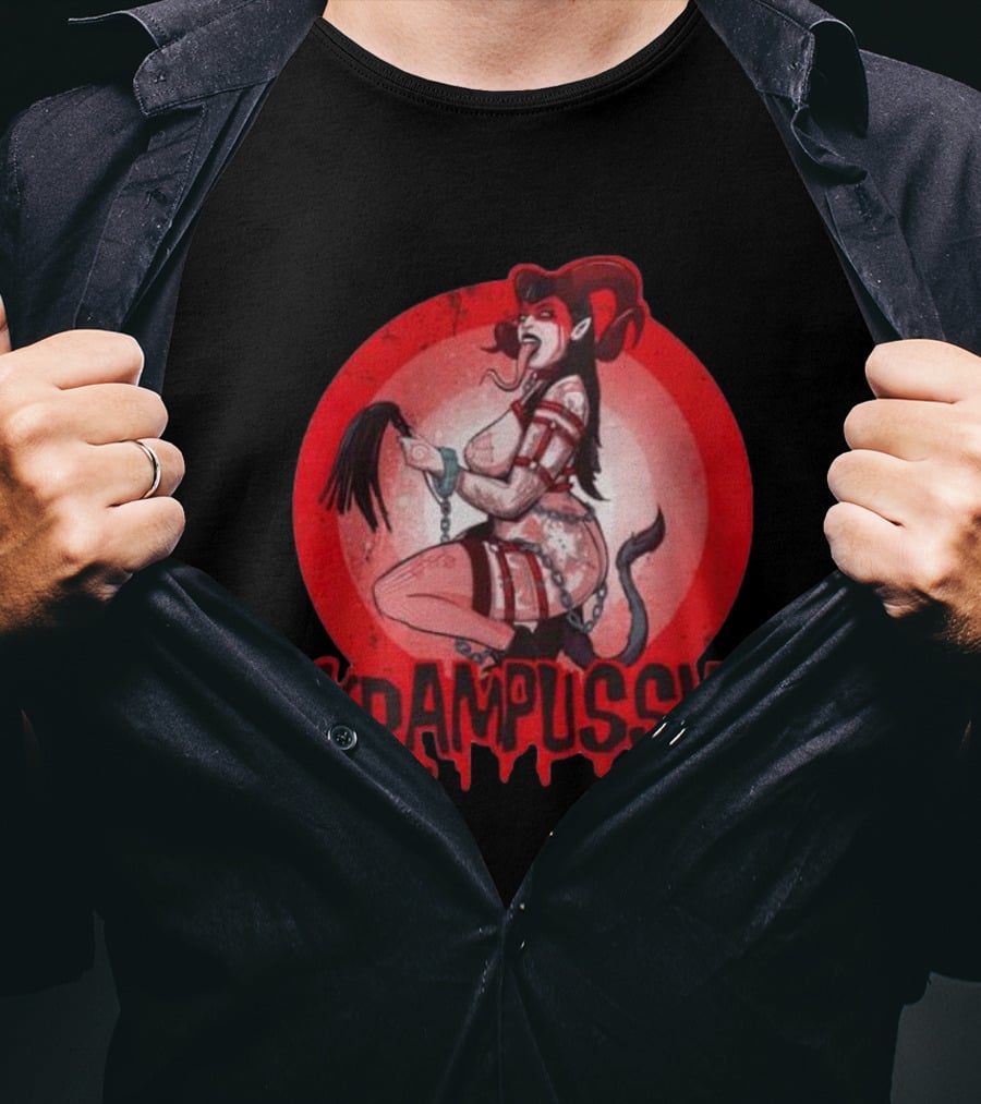 Krampussy Demon Woman With Whip And Chains T-Shirt