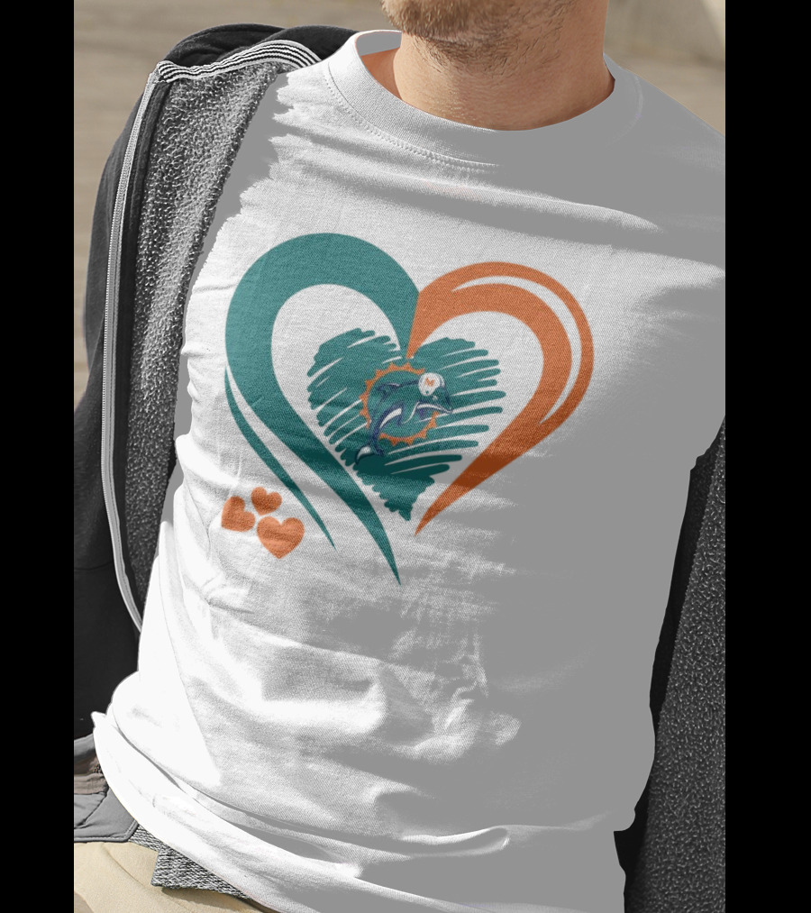 Miami Dolphins Heart Shape Emblem With Three Small Hearts T-Shirt