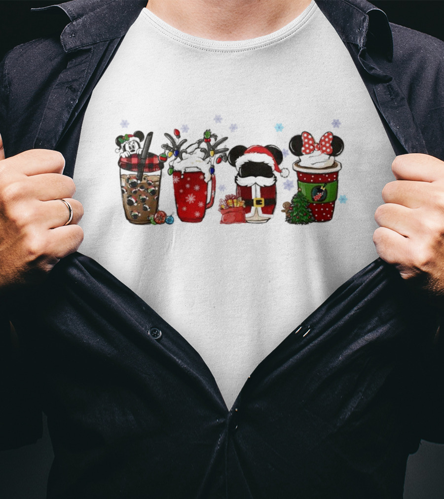 Mickey Mouse Christmas Drinks With Holiday Decorations T-Shirt