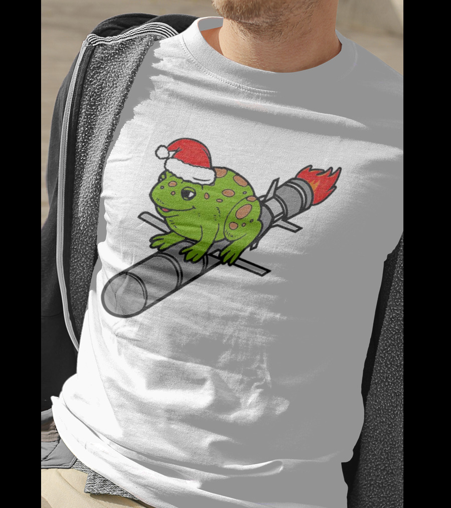 Missile Toad Christmas Frog With Santa Hat Riding A Rocket T-Shirt