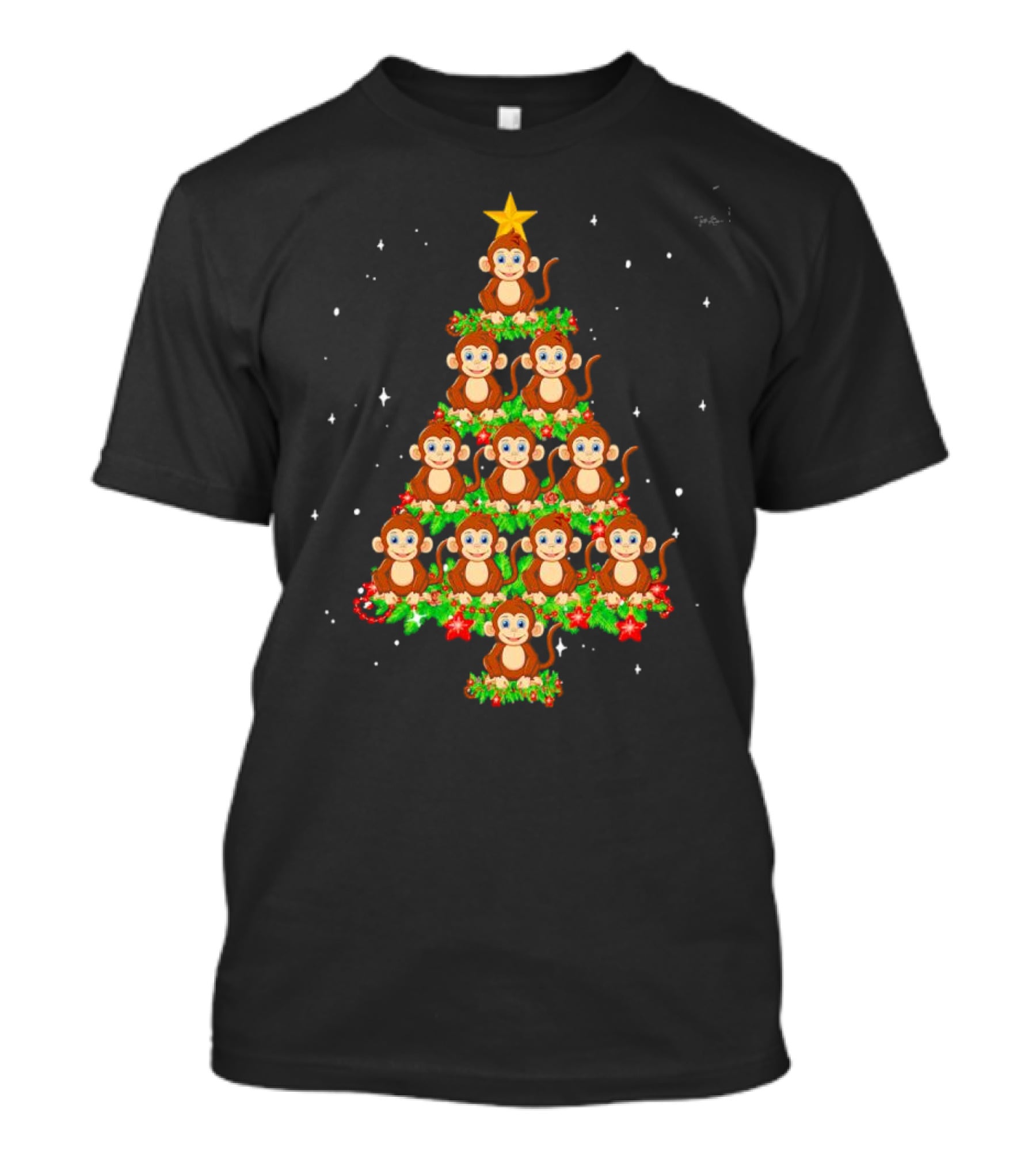 Monkey Christmas Tree Star Top Holiday Decor T-Shirt