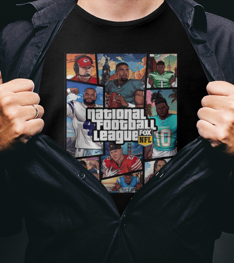 National Football League NFL Teams Players Fox Sports Grand Theft Auto T-Shirt