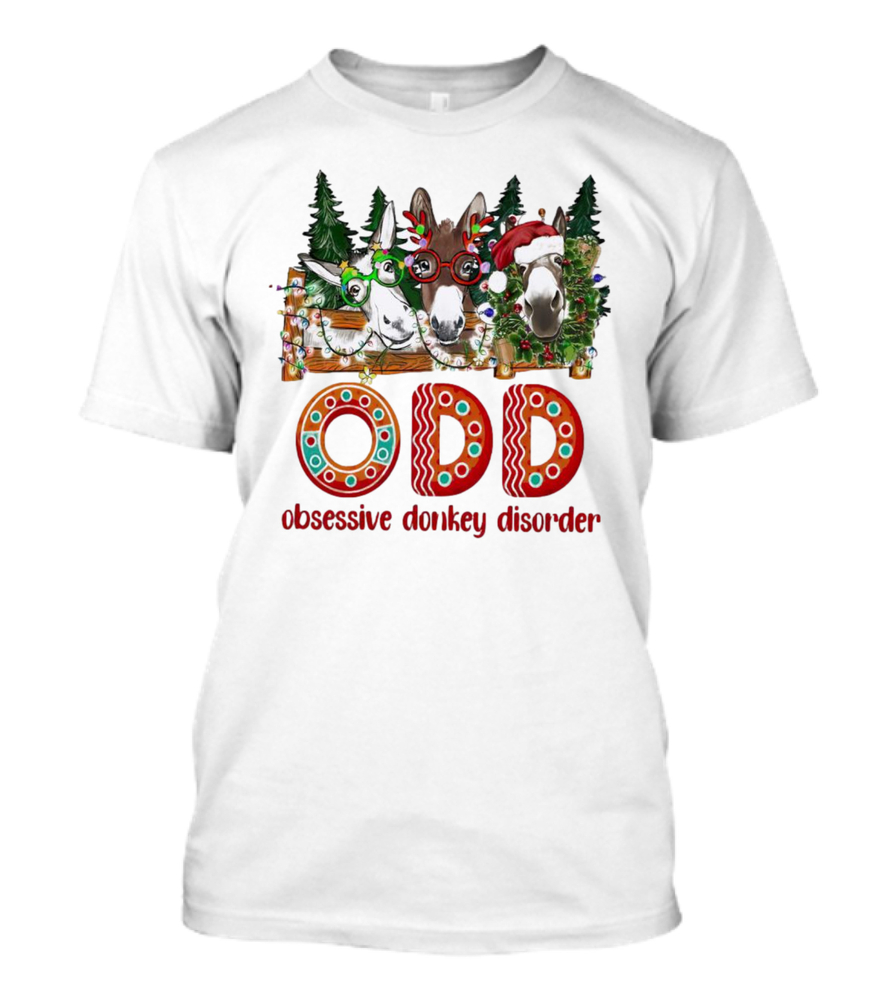 ODD Obsessive Donkey Disorder Christmas Holiday Donkeys With Festive Decorations T-Shirt