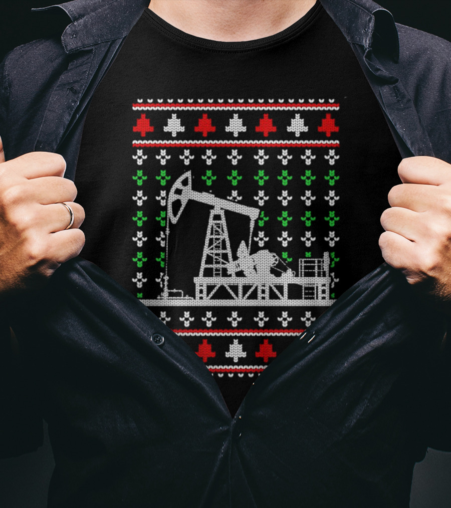 Oil Rig Pump Drill Christmas Knitted T-Shirt