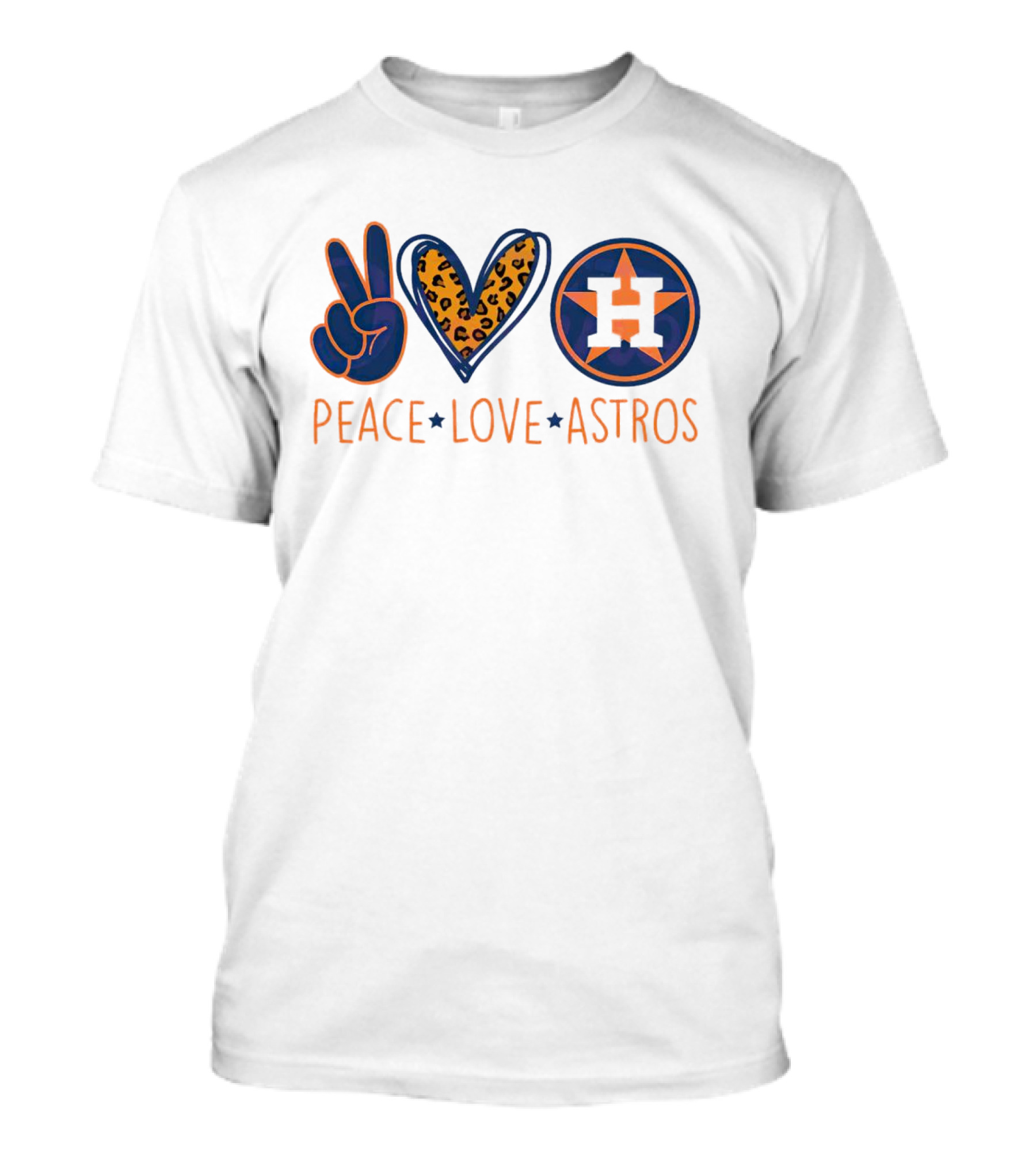 Peace Love Astros Leopard Heart Baseball Team T-Shirt