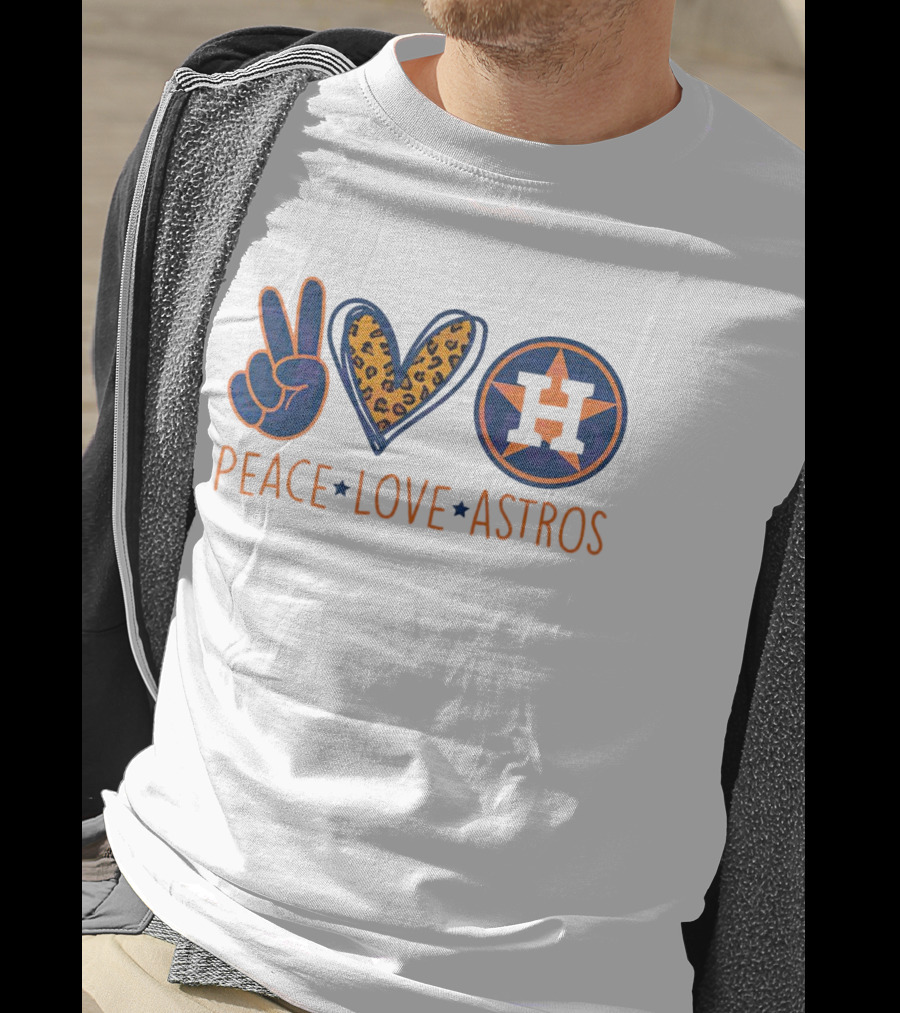 Peace Love Astros Leopard Heart Baseball Team T-Shirt