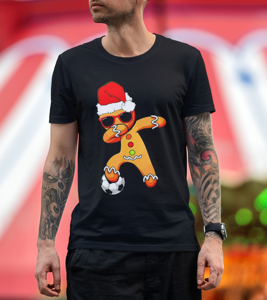 Christmas Dabbing Gingerbread Santa Hat Soccer Ball T-Shirt