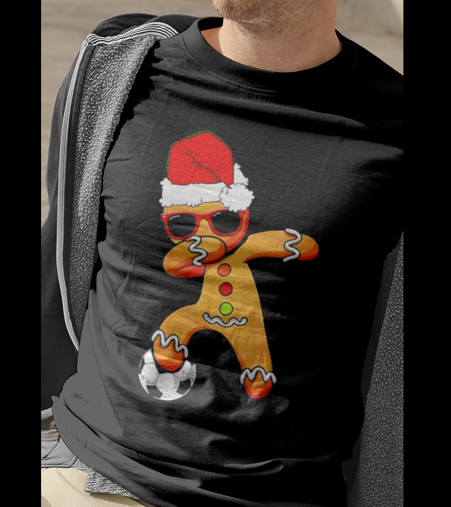 Christmas Dabbing Gingerbread Santa Hat Soccer Ball T-Shirt