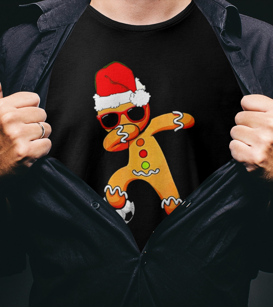 Christmas Dabbing Gingerbread Santa Hat Soccer Ball T-Shirt