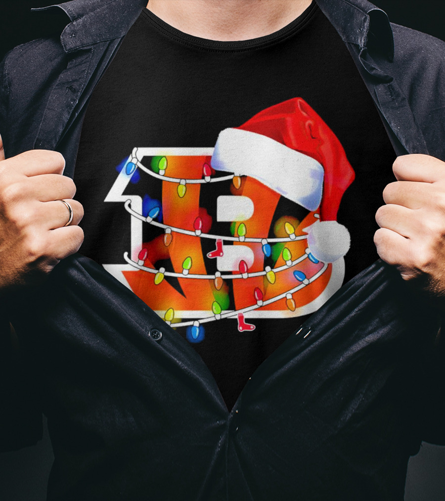 Cincinnati Bengals Christmas Lights Santa Hat Logo Holiday Football T-Shirt
