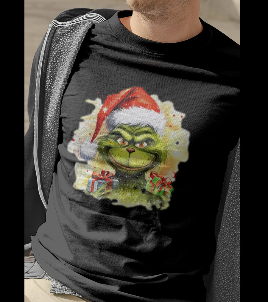 Santa Grinch Watercolor Christmas Gift Boxes T-Shirt