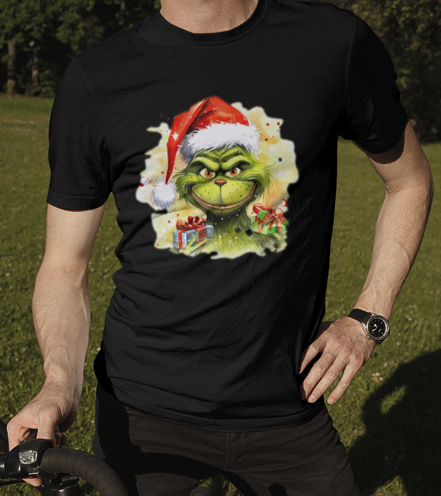 Santa Grinch Watercolor Christmas Gift Boxes T-Shirt