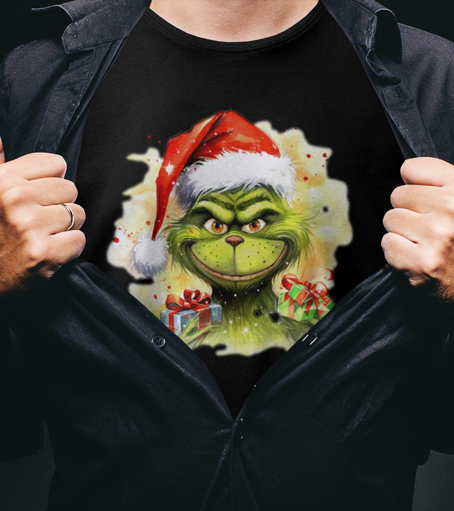 Santa Grinch Watercolor Christmas Gift Boxes T-Shirt