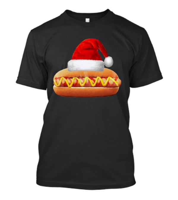 Santa Hat Hot Dog Christmas Family Dinner T-Shirt