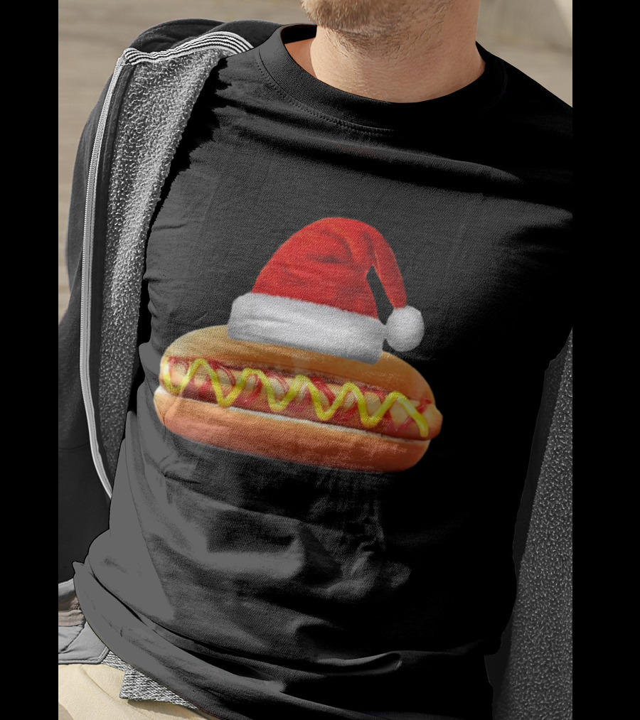 Santa Hat Hot Dog Christmas Family Dinner T-Shirt