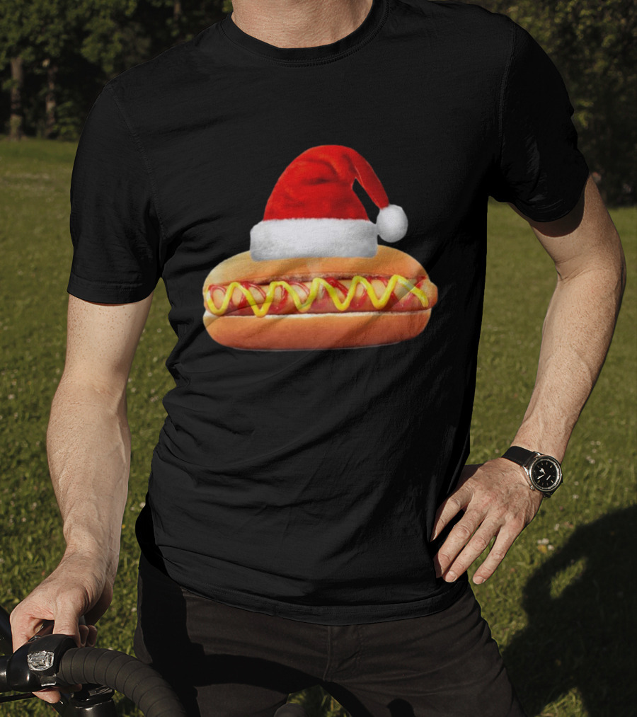 Santa Hat Hot Dog Christmas Family Dinner T-Shirt