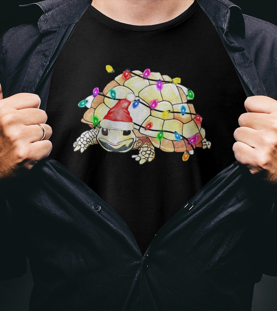 Santa Turtle Wrapped In Colorful Christmas Lights T-Shirt