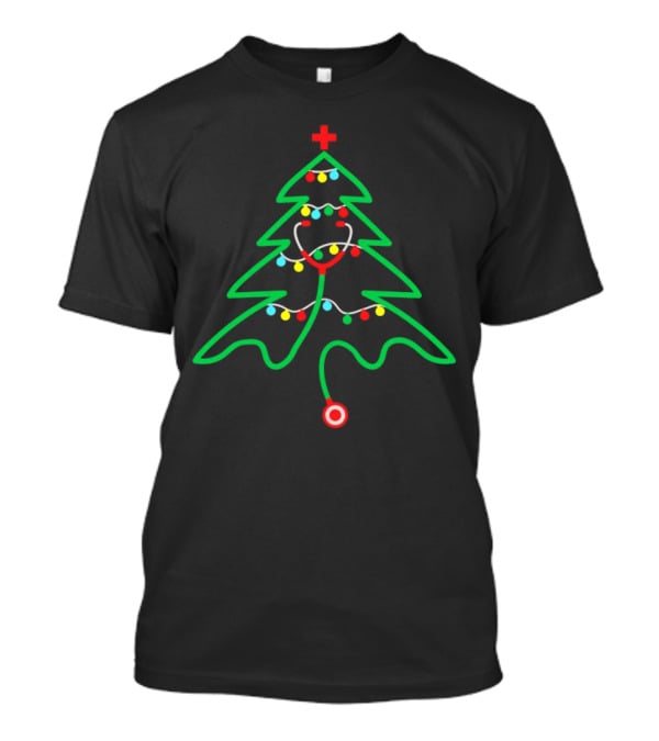 Stethoscope Shaped Christmas Tree With Holiday Lights T-Shirt